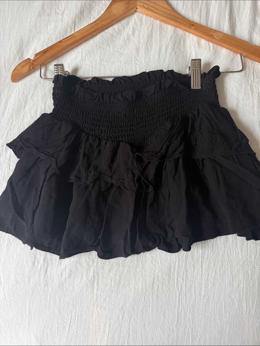KATIEJ NYC Black Ruffle Mini Skirt - Smocked Waist Size M